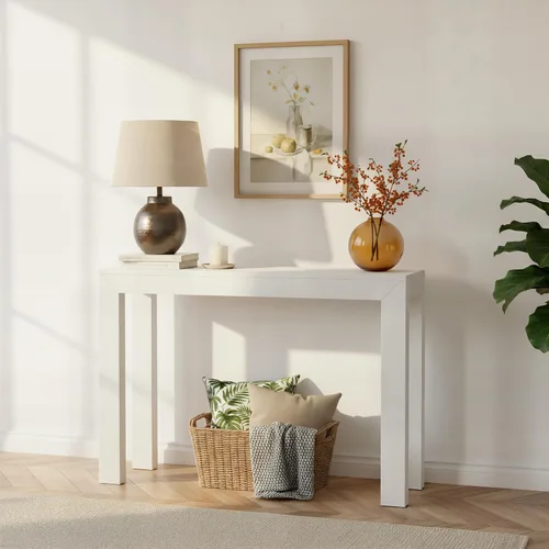 Vista 12 de Plank+Beam Mesa consola moderna de madera maciza, 46 pulgadas, mesa de sofá, mesa de entrada estrecha para pasillo, detrás del sofá, sala de estar