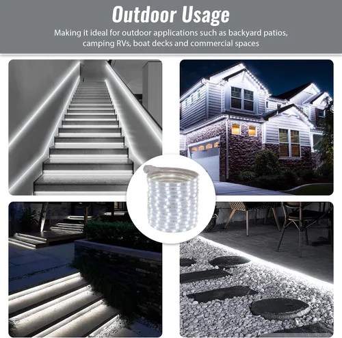 Vista 5 de Tira de luces LED planas SMD 2835 de 100 pies, 100 pies, color blanco frío, 16 modos, impermeable, permanente, resistente, para exteriores
