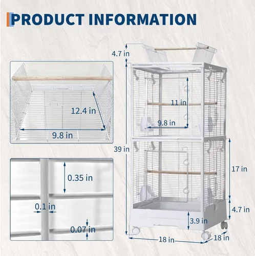 Vista 2 de GarveeHome Jaula para pájaros pequeña con ruedas, jaula para periquitos, canarios, tortolitos, cuáquero pequeño, cacatúas, periquitos, mejillas