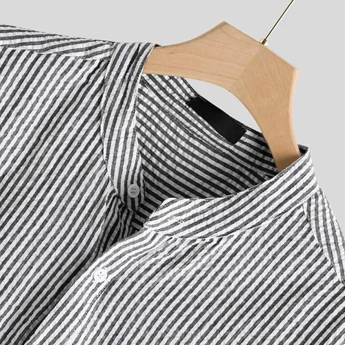 Vista 5 de Alalaso Camisa casual de verano con botones para hombre, manga larga, camisa básica de lino de algodón con bolsillo