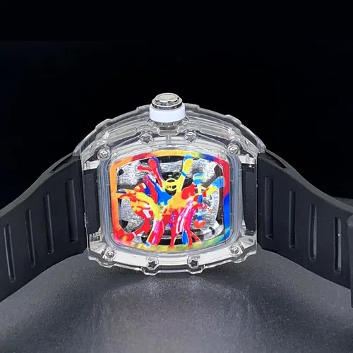 Vista 5 de PINTIME Tonneau de lujo para hombre, diseño de graffiti punk con esfera artística, hip-hop, movimiento japonés, diseño luminoso con banda de silicona