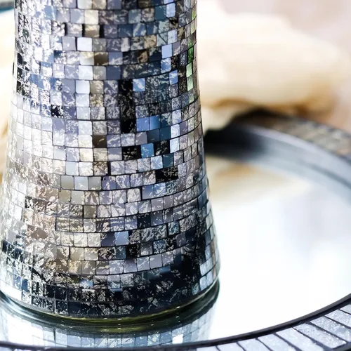 Vista 7 de Florero de vidrio de mosaico, jarrones de vidrio negro de 11.6 pulgadas para centros de mesa