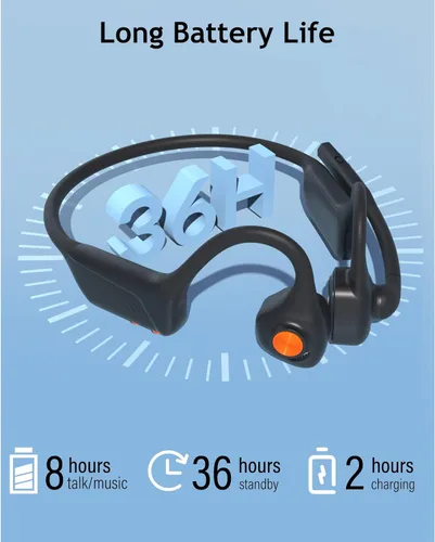 Vista 6 de MONODEAL Auriculares de conducción ósea con micrófono, auriculares de oído abierto, inalámbricos, Bluetooth 5.1/función de silencio/capacidad