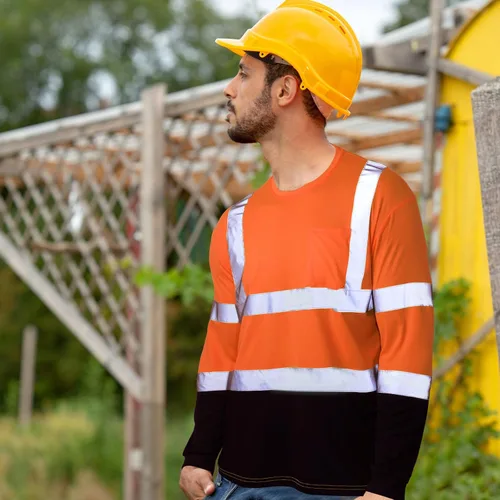 Vista 6 de Zhanmai 6 Pack Long Sleeve Safety Shirt High Visibility Reflective Class 3 Hi Vis Construction Safety Shirt with Pocket