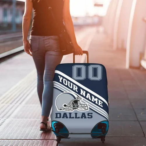 Vista 7 de Funda de equipaje personalizada, funda de maleta personalizada, diseña tu nombre y número, protector de equipaje elástico lavable, Dallas