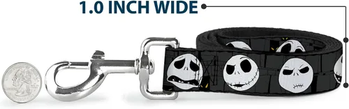 Vista 5 de Buckle-Down Correa para mascotas, NBC Jack Expressions/Halloween Elements gris, 4 pies de largo, 1.5 pulgadas de ancho