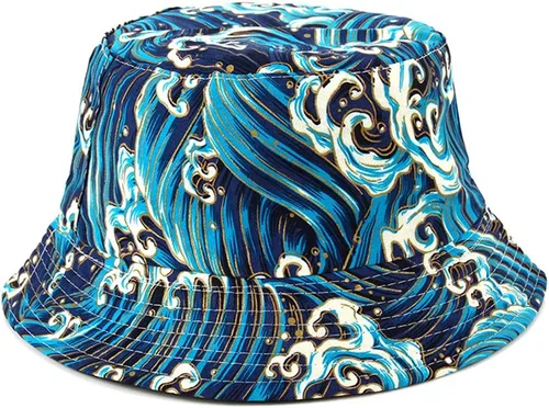 Vista 2 de Sombrero de pescador The Great Wave Off Kanagawa Sombrero de pesca Japón Arte de doble cara para hombres mujeres Camping Senderismo Boonie Cap