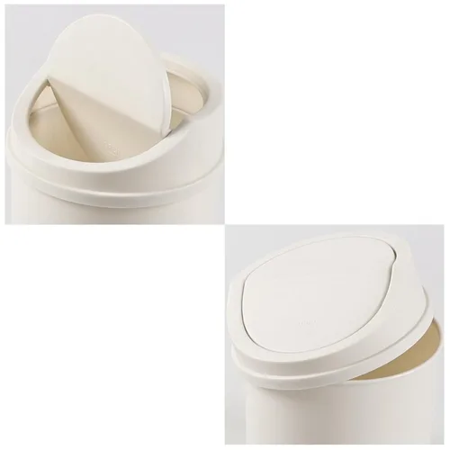 Vista 3 de Cubo de basura pequeño de plástico de 0.7 galones, mini bote de basura con tapa abatible, color blanco
