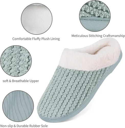 Vista 3 de YALOX - Pantuflas para mujer, cálidas, de espuma viscoelástica antideslizante, cómodas, de algodón para usar en el hogar, dormitorio, interiores