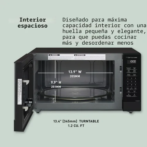 Vista 6 de Panasonic NN-SN65KB Horno de microondas con tecnología Inverter 1200W, 1.2 pies cúbicos. Pequeño con Sensor Genius de cocción de un toque, botón