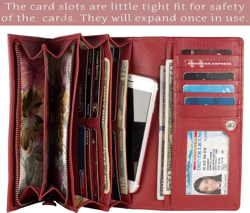 Vista 3 de Mou Meraki - Billetera o bolsa de mano de cuero genuino, con bloqueo de seguridad RFID, con escudo contra el robo de identidad, para mujeres