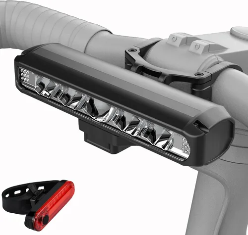 Vista 7 de Luces de bicicleta superbrillantes para conducción nocturna, luz de bicicleta de alto lumen delantera y trasera, juego de faros delanteros