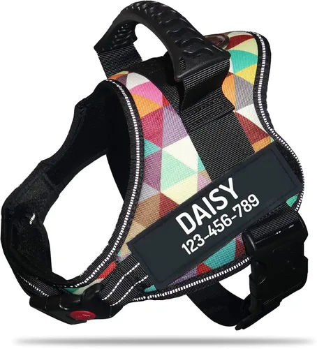 Vista 17 de Arnés de perro personalizado anti tirón con nombre y número de teléfono personalizados de PawPawify, arnés resistente para evitar tirones, Negro