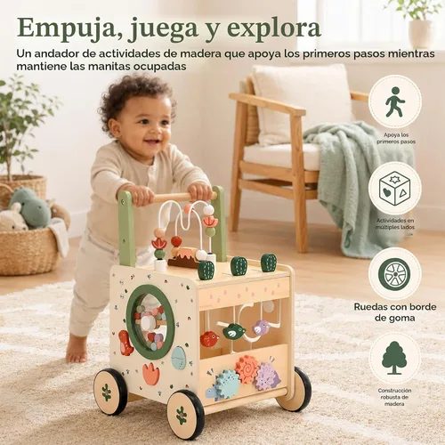 Vista 2 de Andador de madera para bebés, andador Montessori con centro