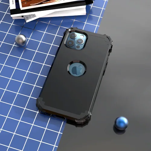 Vista 3 de IDweel Funda para iPhone 12 Pro Max con protector de pantalla de vidrio templado, híbrido 3 en 1, a prueba de golpes, delgada, resistente, cubierta