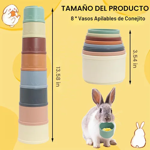 Vista 2 de 8 tazas apilables de conejillo de conejo, tazas apilables Vasos apilables para conejos coloridos juguetes reutilizables para conejos, cobayas