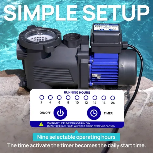 Vista 3 de Aquastrong Bomba de piscina sobre el suelo de 3/4 HP con temporizador, 115 V, 3800 GPH, adaptador de 1.25 y 1.5 pulgadas, alto flujo, potentes