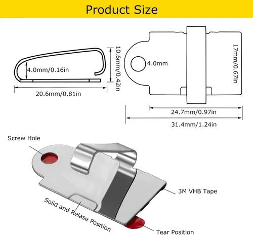 Vista 3 de Paquete de 100 clips de fijación para tira de luces LED de 0.394-0.669 in de ancho IP67/68 Clip de montaje de tira LED autoadhesiva clips