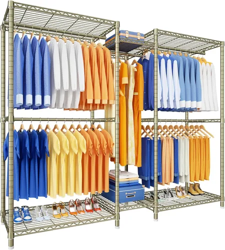Vista 9 de Ulif E12 - Perchero independiente resistente con estantes, sistema de almacenamiento de ropa de metal para colgar ropa, 57.1 pulgadas de ancho x 16