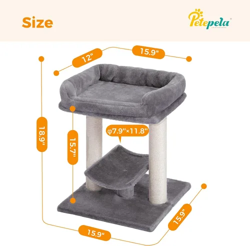 Vista 4 de PETEPELA Poste rascador de 19 pulgadas, torre de árbol para gatos, rascador de sisal 100% natural con cama grande de felpa superior, plataforma