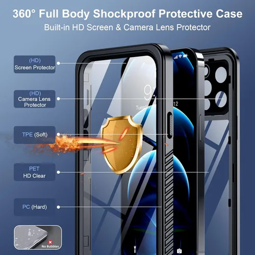Vista 6 de SPIDERCASE Funda impermeable para iPhone 12 Pro Max, lente integrada y protector de pantalla, protección completa resistente, 12 pies, a prueba