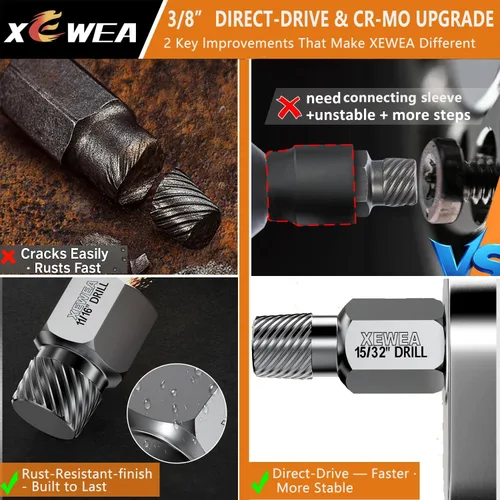 Vista 5 de XEWEA 14PCS 3/8" Drive Screw Extractor Set，Multi-Spline Easy Out
