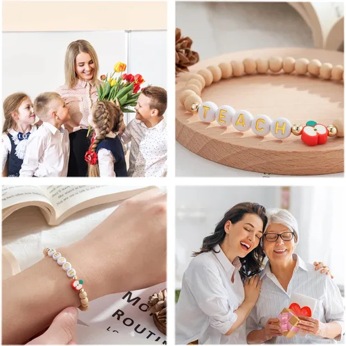 Vista 12 de PPJew Regalos para profesores, pulsera elástica de manzana para mujeres/hombres, regalos del día del maestro de parte de estudiantes