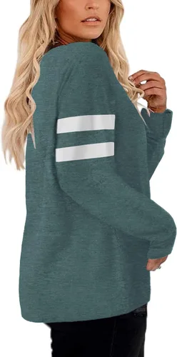 Vista 3 de DOLNINE Camisetas de talla grande para mujer, de manga larga, cuello en V, estilo casual, a rayas, túnica