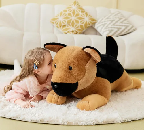 Vista 7 de IKASA Juguete de peluche de perro pastor alemán gigante, juguetes suaves grandes y grandes, 30 pulgadas, lindo peluche mullido de gran