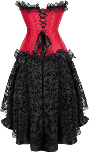 Vista 3 de frawirshau - Vestido de corsé de encaje para mujer, estilo Burlesque, disfraz steampunk para Halloween