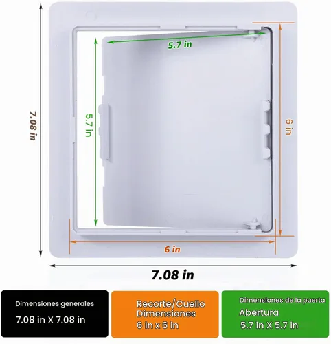 Vista 2 de Panel de acceso de fontanería para paneles de yeso, puerta de acceso de plástico de 6 x 6 pulgadas, panel de acceso de pared extraíble, techo