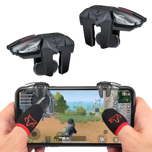 Vista 5 de rinsfox Fox Game Triggers With Finger Sleevs, Mobile Game Controllers 6 Finger, Plug and Play Gaming Trigger for iOS and Android