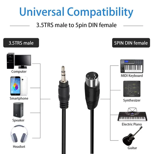 Vista 3 de CREATOR Cable MIDI de 5 pines Din a 0.1 in TRS Stereo Jack Cable de audio