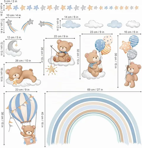 Vista 4 de decalmile Pegatinas de pared con diseño de oso de globo aerostático