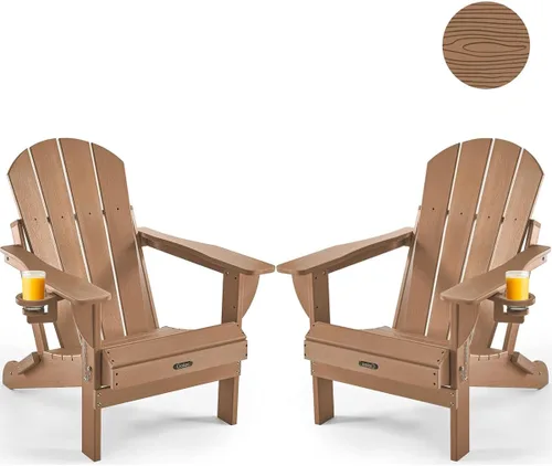 Vista 26 de Ciokea Silla Adirondack plegable con textura de madera, silla Adirondack para patio, resistente a la intemperie, silla de plástico para hoguera