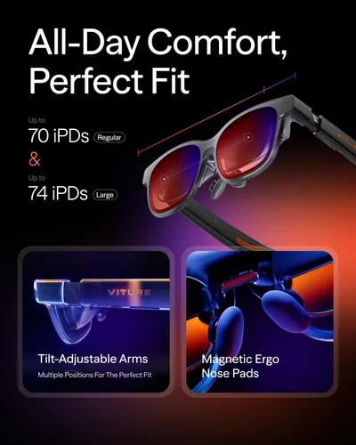 Vista 5 de VITURE Luma Pro XR Glasses — 152” 1200p Ultra Sharp Display, 1000 Nits, 52° FOV, Dimming Adjustments, for iPhone 17/16/15, Android, Mac, PC, Steam