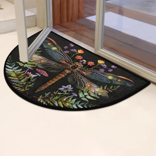 Vista 6 de Felpudo Semicircular de Animales Libélula Boho Lavable Tapete Semicírculo Antideslizante Absorbente Alfombras de Media Luna para Entrada