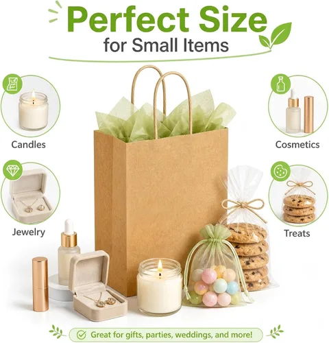 Vista 6 de MAQIHAN Bolsas pequeñas de papel kraft con asas – 15 bolsas pequeñas de papel de estraza marrón, bolsa de papel con caramelos, recuerdos de fiesta