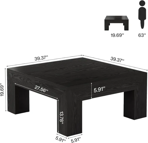 Vista 2 de Tribesigns Mesa auxiliar cuadrada de 39.4 pulgadas para sala de estar, mesa de cóctel central de decoración de granja con patas de madera