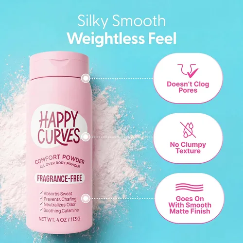 Vista 3 de HAPPY CURVES Comfort Powder: desodorante en polvo antirozaduras sin talco para el cuerpo y los pies para controlar las rozaduras internas del muslo