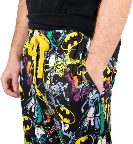 Vista 3 de Batman Logos & DC Comics Personajes Todo Sobre Estampado Hombre Pantalones De Pijama Negro