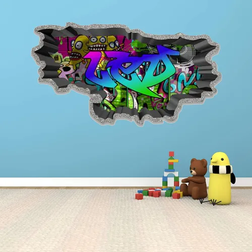 Vista 24 de Calcomanía de pared de graffiti con borde de hormigón profundo, calcomanía de vinilo personalizada (MYS107-S)