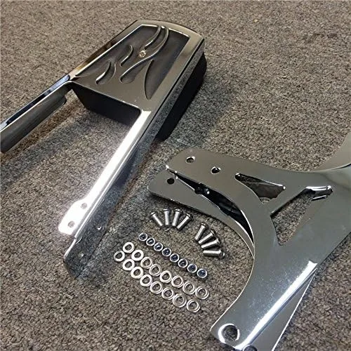 Vista 4 de SMT- Respaldo de llama cromada Sissy Bar con almohadilla de cuero compatible con H-D Softail Flstc Flstf Flstn Flsts FLSTSC FXST FXSTB FXSTS FXSTSB