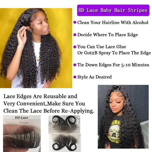 Vista 5 de 4 piezas de encaje suizo HD con borde de pelo de bebé, cabello virgen humano real, reutilizable, más natural para mujeres, línea de cabello