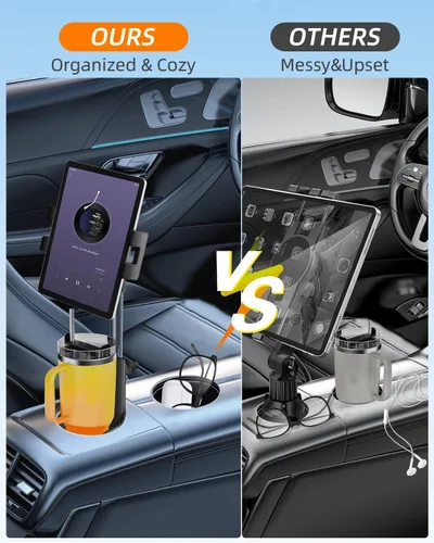 Vista 3 de 3 in 1 Tablet Holder for Car Bottle, 360°Rotatable & Aluminum Telescopic Arm Sturdy Rod Cup Holder Tablet Mount for iPad Pro
