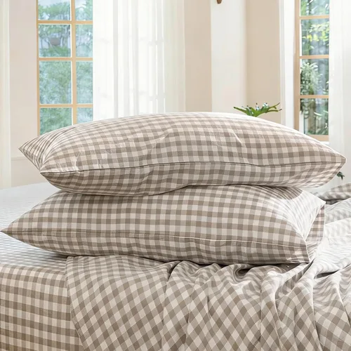 Vista 72 de MooMee Juego de 2 fundas de almohada de cuadros 100% algodón lavado con textura parecida al lino, transpirable, duradera, suave y cómoda