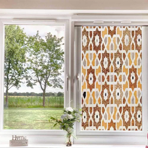 Vista 3 de Película de privacidad antigua para ventana, detalle de incrustaciones y tallas geométricas, arquitectura de la tumba del Taj Mahal, película