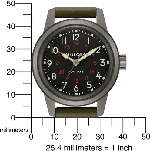 Vista 5 de Bulova Men's Military Heritage Hack Stainless Steel 3-Hand Automatic Watch, NATO Leather Strap, Luminous Hands and Markers