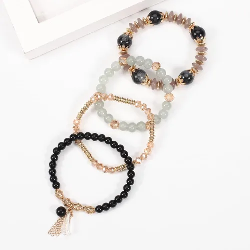 Vista 5 de Twinfree Pulseras bohemias para mujer, pulsera elástica de cuentas de colores multicapa con dije de joyería