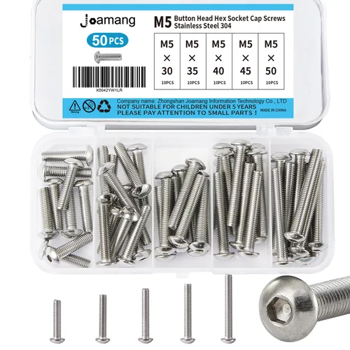 Vista 15 de Tornillos de cabeza de botón M5 x 8 mm, 12 mm, 16 mm, 20 mm, 25 mm, tornillos de cabeza de botón, acero inoxidable 304, accionamiento hexagonal